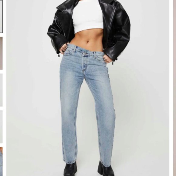 Princess Polly Mid Rise Holly Asymmetric Straight Leg Jean Light Wash Denim - Picture 1 of 5